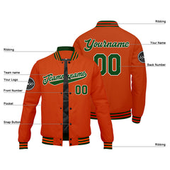 Benutzerdefinierte Verlauf Varsity-Jacke. Letterman-Jacke Dunkelgrün Orange