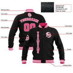 Benutzerdefiniert  Schwarz Rosa Weiß Wasserdichte Varsity Jacken Personalisiert genäht Name Nummer Logo zu Letterman Jacken