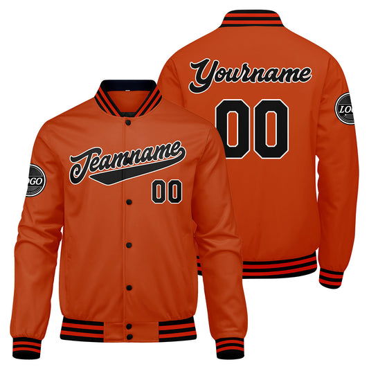 Benutzerdefinierte Verlauf Varsity-Jacke. Letterman-Jacke Schwarz Orange