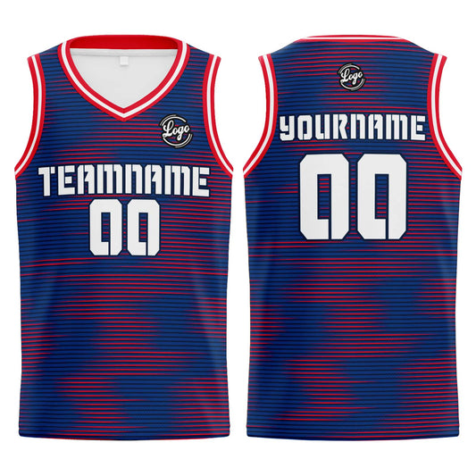 Benutzerdefinierter Blau Rot Basketball Jersey Uniform Anzug gedruckt Ihr Logo Name Nummer