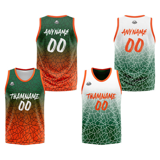 Benutzerdefinierte Reversible Basketball Jersey Personalisierte Print Name Nummer Logo Color Flaw-Grün&Orange