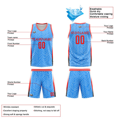 Benutzerdefinierte Reversible Basketball Jersey Personalisierte Print Name Nummer Logo Chevron-Hellblau&Weiß