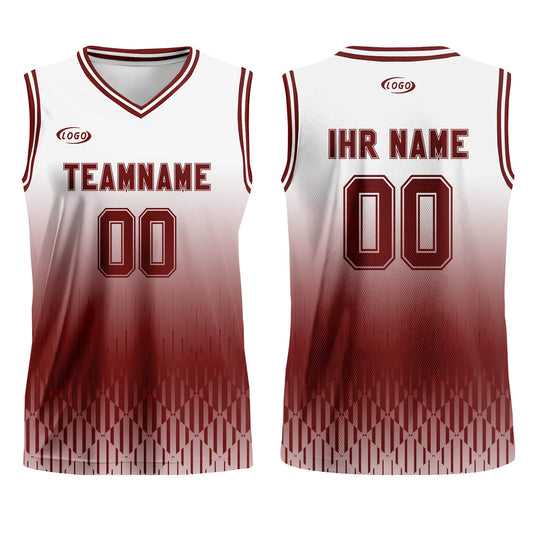 Benutzerdefinierter Weiß Rot Braun Farbverlauf Basketball Jersey Uniform Anzug gedruckt Ihr Logo Name Nummer