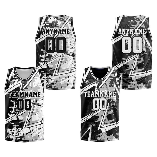 Benutzerdefinierte Reversible Basketball Jersey Personalisierte Print Name Nummer Logo Schwarz&Grau