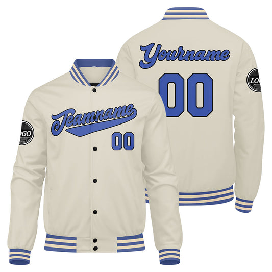 Benutzerdefinierte Verlauf Varsity-Jacke. Letterman-Jacke Creme Blau