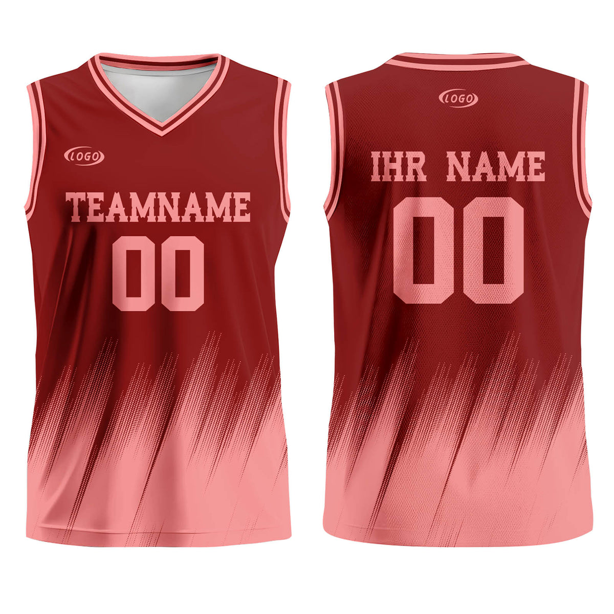 Benutzerdefinierter Rot Pink Basketball Jersey Uniform Anzug gedruckt Ihr Logo Name Nummer