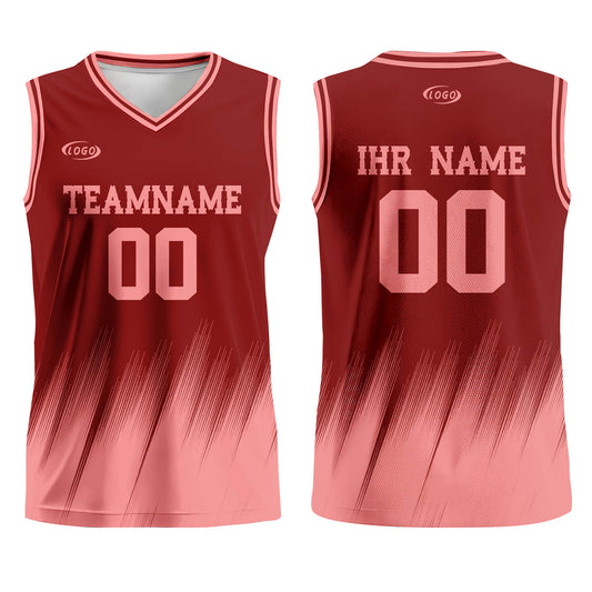 Benutzerdefinierter Rot Pink Basketball Jersey Uniform Anzug gedruckt Ihr Logo Name Nummer