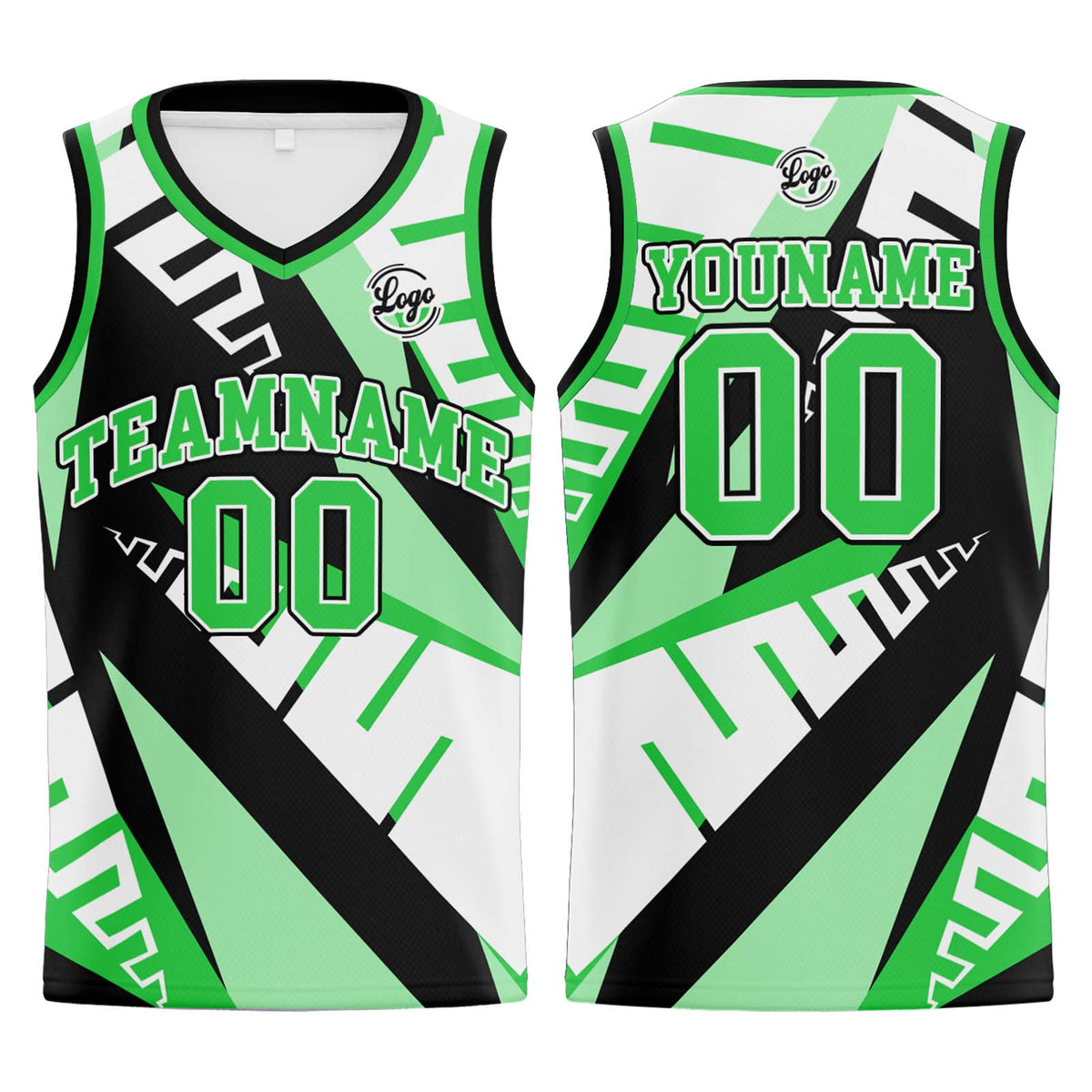 Benutzerdefinierter Weiß Schwarz Grün Basketball Jersey Uniform Anzug gedruckt Ihr Logo Name Nummer