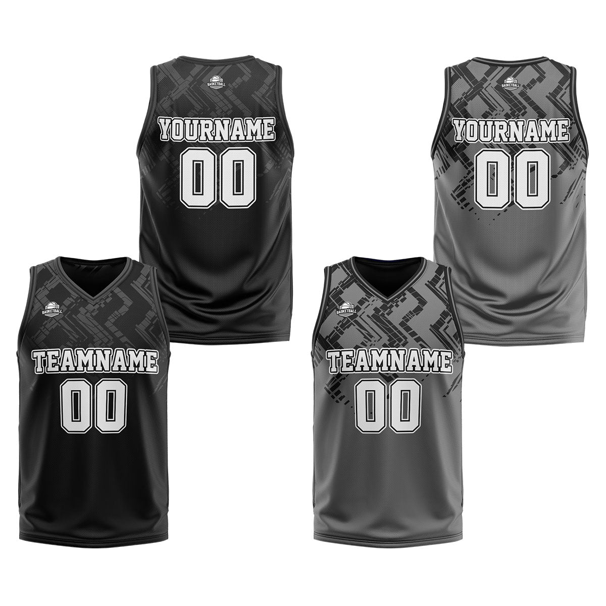 Benutzerdefinierte Schwarz Grau Reversible Basketball Jersey Personalisierte Print Name Nummer Logo