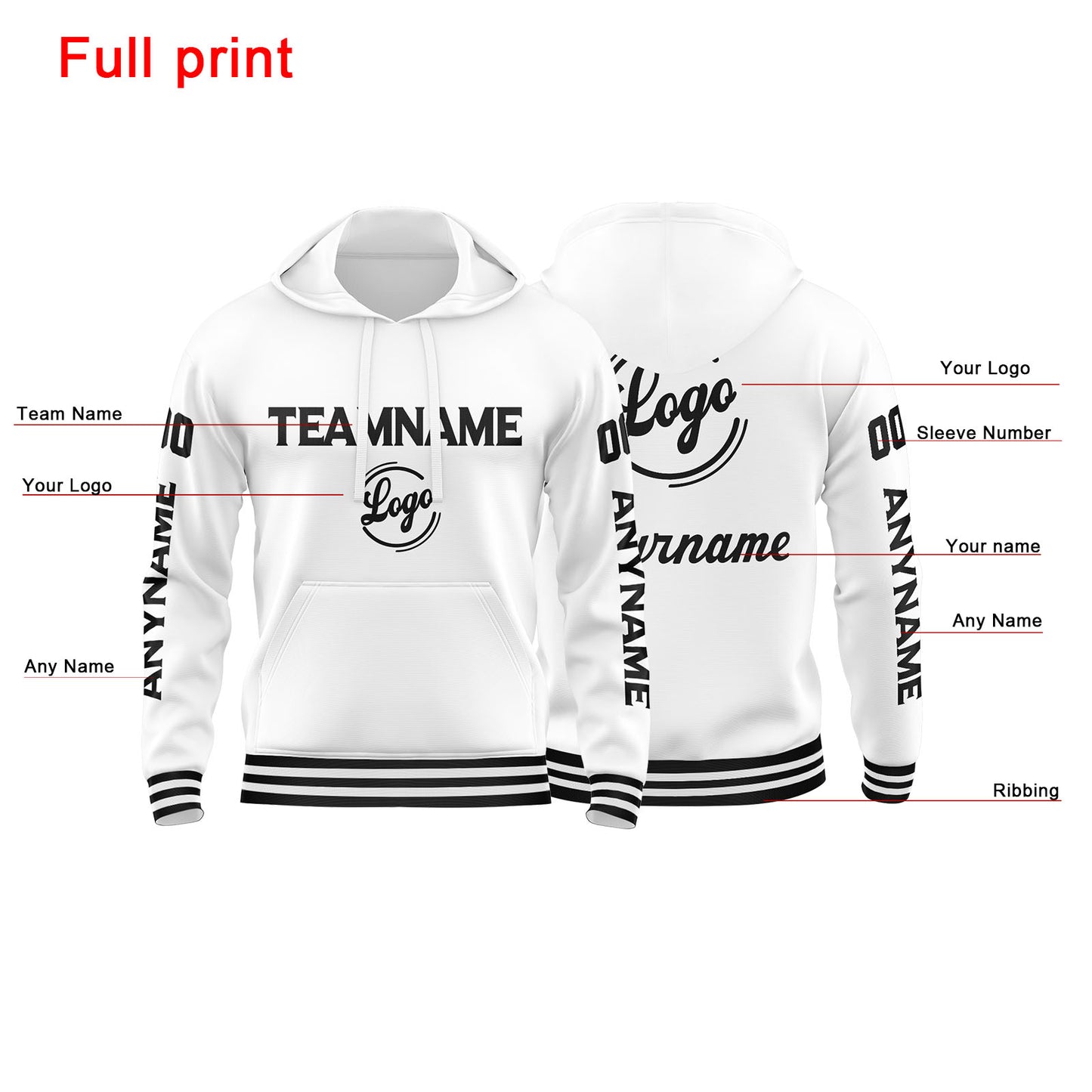 Benutzerdefinierter Weiß Hoodie für Mann, Frau, Mädchen, Junge. Drucken Sie Ihr Logo, Ihren Namen und Ihre Nummer