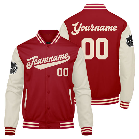 Benutzerdefinierte Verlauf Varsity-Jacke. Letterman-Jacke Rot Creme