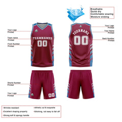Benutzerdefinierte Burgund Weiß Blau Reversible Basketball Jersey Personalisierte Print Name Nummer Logo