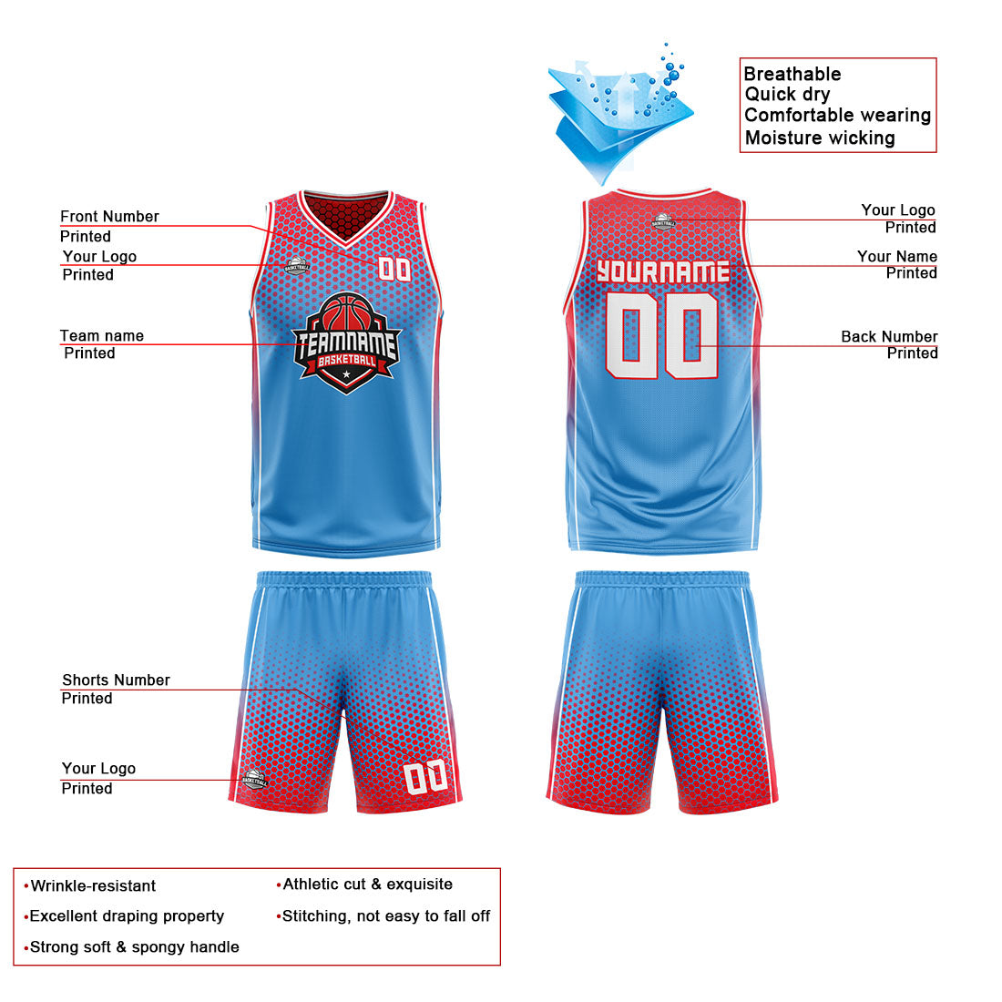 Benutzerdefinierte Blau Marine Rot Reversible Basketball Jersey Personalisierte Print Name Nummer Logo