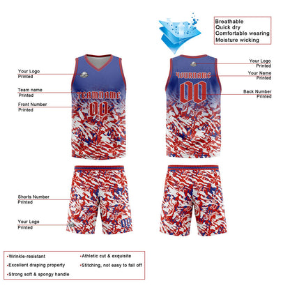Benutzerdefinierter Blau Rot Weiß Basketball Jersey Uniform Anzug gedruckt Ihr Logo Name Nummer