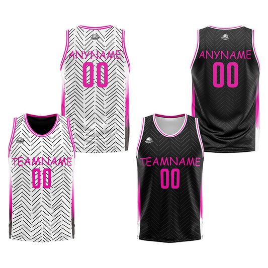 Benutzerdefinierte Reversible Basketball Jersey Personalisierte Print Name Nummer Logo Chevron-Weiß&Schwarz