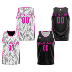 Benutzerdefinierte Reversible Basketball Jersey Personalisierte Print Name Nummer Logo Chevron-Weiß&Schwarz