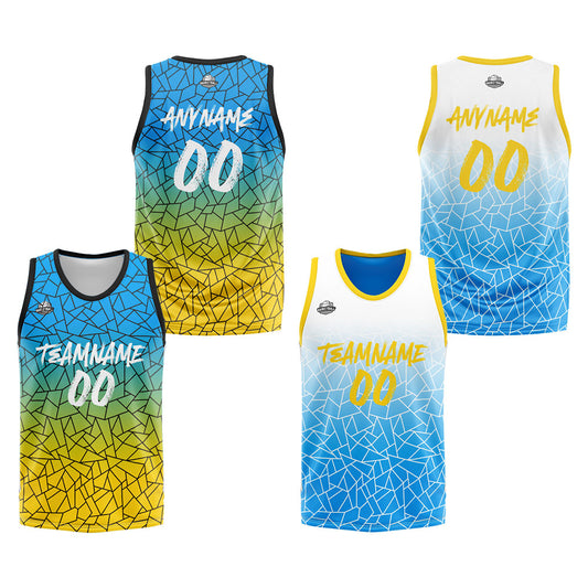 Benutzerdefinierte Reversible Basketball Jersey Personalisierte Print Name Nummer Logo Flaw- Hellblau&Gelb