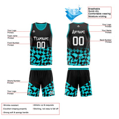 Benutzerdefinierte Reversible Basketball Jersey Personalisierte Print Name Nummer Logo Gitter-Schwarz&Teal