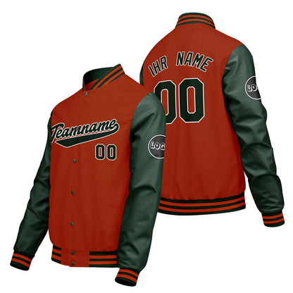 Maßgeschneiderte Orange Grün Letterman Varsity Jacket Individuelle Stickerei Druck nach Ihrem Wunsch