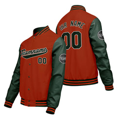 Maßgeschneiderte Orange Grün Letterman Varsity Jacket Individuelle Stickerei Druck nach Ihrem Wunsch
