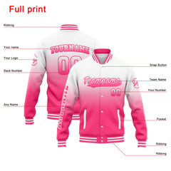 Benutzerdefinierte Varsity-Jacke. Letterman-Jacke für Männer, Frauen und Jugendliche Weiß Rosa Verlauf