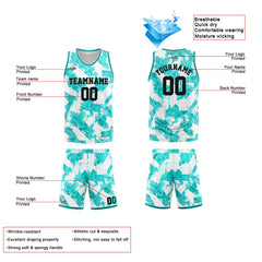 Benutzerdefinierter Basketball Jersey Uniform Anzug gedruckt Ihr Logo Name Nummer Aqua& Weiß