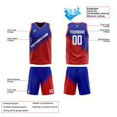 Benutzerdefinierte Reversible Basketball Jersey Personalisierte Print Name Nummer Logo Rot- Royal