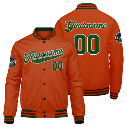 Benutzerdefinierte Verlauf Varsity-Jacke. Letterman-Jacke Dunkelgrün Orange