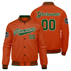 Benutzerdefinierte Verlauf Varsity-Jacke. Letterman-Jacke Dunkelgrün Orange