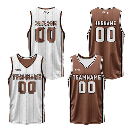 Benutzerdefinierte Weiß Braun Reversible Basketball Jersey Personalisierte Drucken Name Nummer Logo