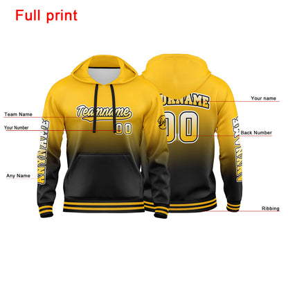 Benutzerdefinierter Gelb Schwarz Hoodie für Mann, Frau, Mädchen, Junge. Drucken Sie Ihr Logo, Ihren Namen und Ihre Nummer