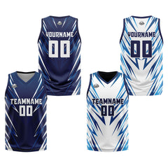 Benutzerdefinierte Dunkelblau Reversible Basketball Jersey Personalisierte Print Name Nummer Logo