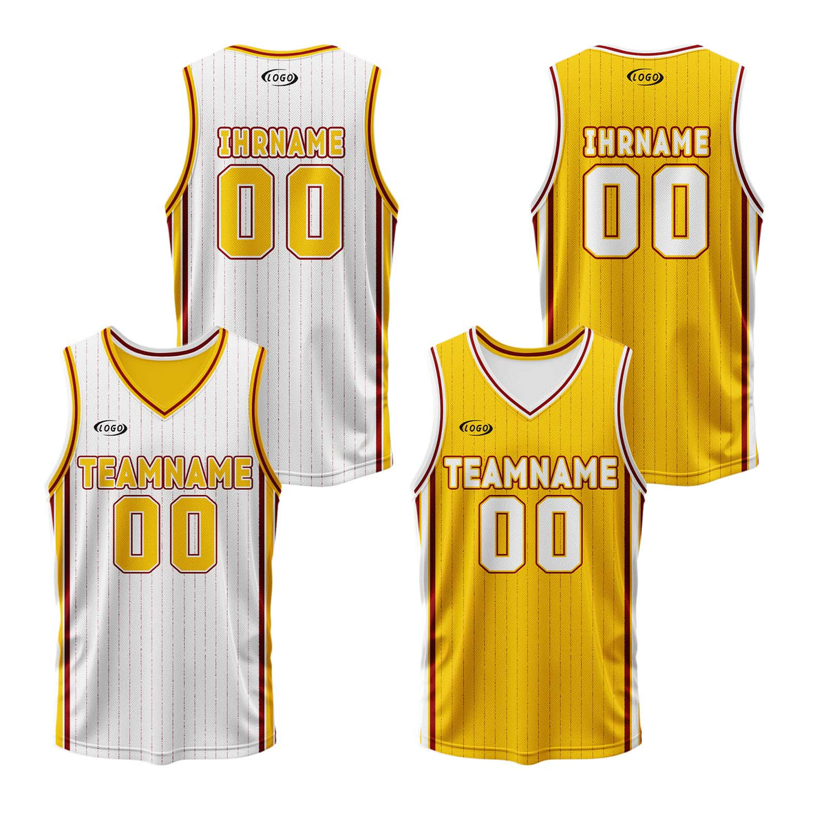 Benutzerdefinierte Weiß Gelb Reversible Basketball Jersey Personalisierte Drucken Name Nummer Logo