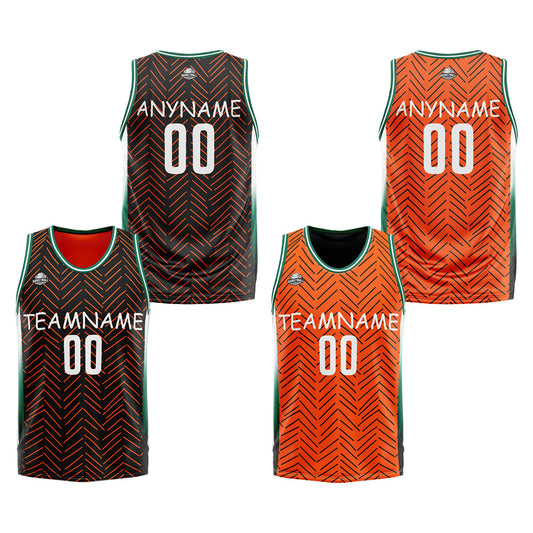 Benutzerdefinierte Reversible Basketball Jersey Personalisierte Print Name Nummer Logo Chevron-Schwarz&Orange