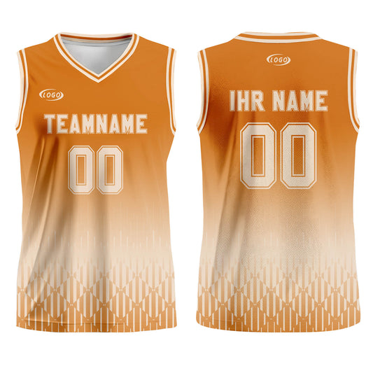 Benutzerdefinierter Orange Cremeweiß Farbverlauf Basketball Jersey Uniform Anzug gedruckt Ihr Logo Name Nummer