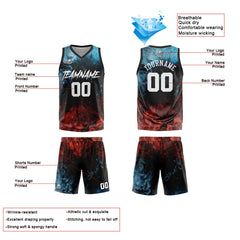 Benutzerdefinierter Wasser und Feuer Basketball Jersey Uniform Anzug gedruckt Ihr Logo Name Nummer