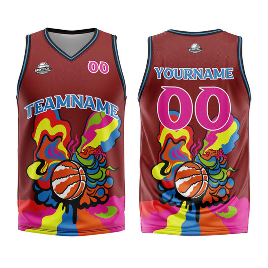 Benutzerdefinierter Burgund Basketball Jersey Uniform Anzug gedruckt Ihr Logo Name Nummer