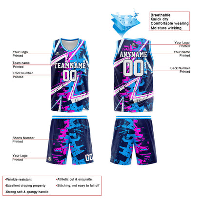 Benutzerdefinierte Reversible Basketball Jersey Personalisierte Print Name Nummer Logo Rosa&Blau