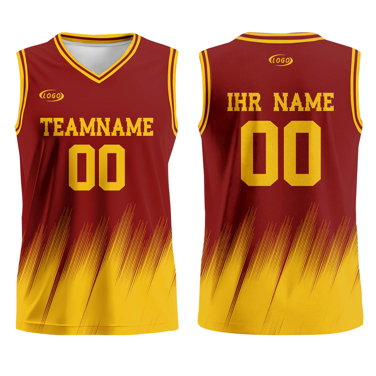 Benutzerdefinierter Rot Gelb Basketball Jersey Uniform Anzug gedruckt Ihr Logo Name Nummer