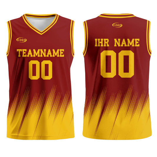 Benutzerdefinierter Rot Gelb Basketball Jersey Uniform Anzug gedruckt Ihr Logo Name Nummer