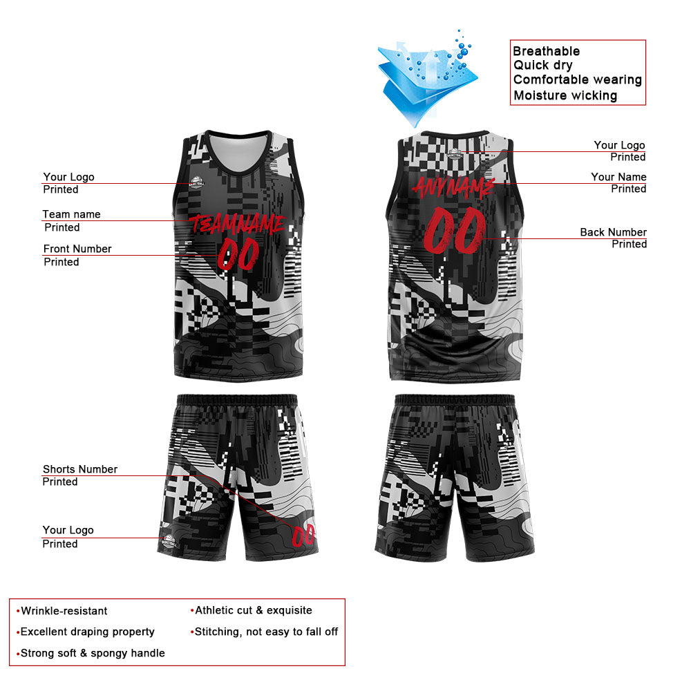 Benutzerdefinierte Reversible Basketball Jersey Personalisierte Print Name Nummer Logo Schwarz&Grau