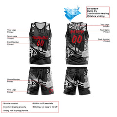 Benutzerdefinierte Reversible Basketball Jersey Personalisierte Print Name Nummer Logo Schwarz&Grau