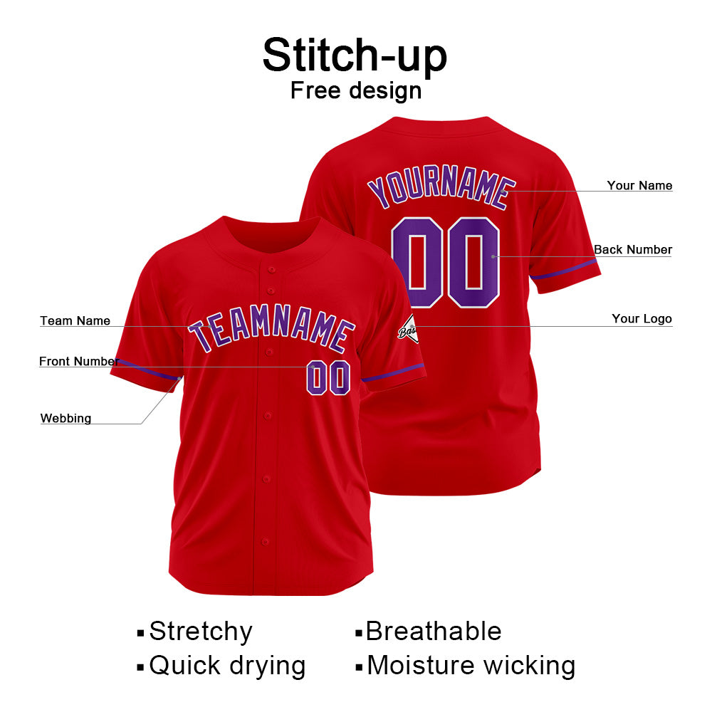 Benutzerdefinierte Authentisch Baseball-Trikot  Rot- Lila