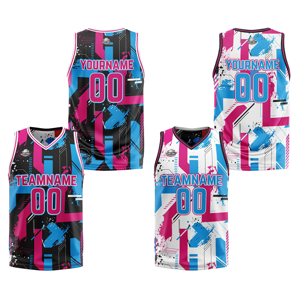 Benutzerdefinierte Rosa Licht Blau Reversible Basketball Jersey Personalisierte Print Name Nummer Logo