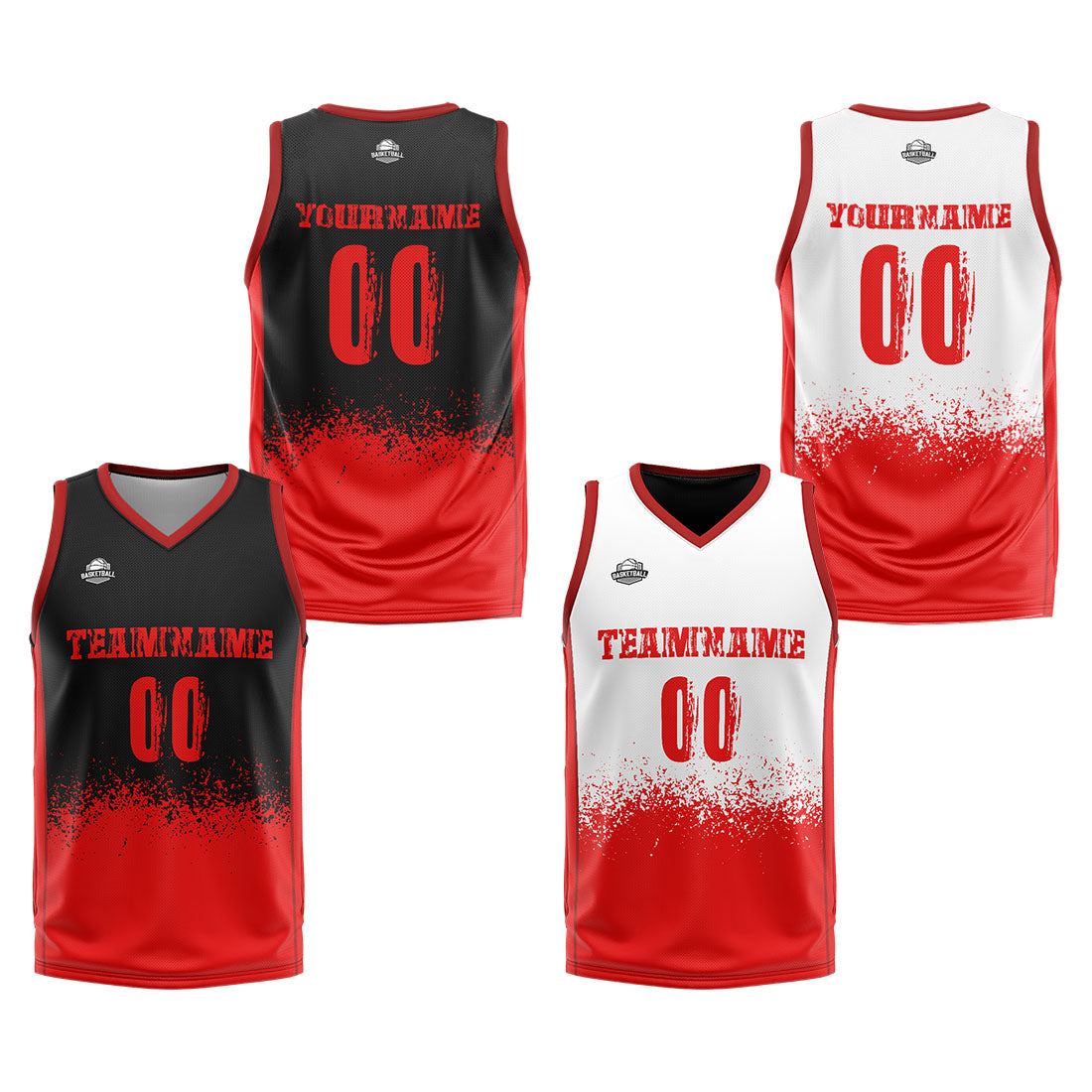 Benutzerdefinierte Reversible Basketball Jersey Personalisierte Print Name Nummer Logo Rot-Schwarz