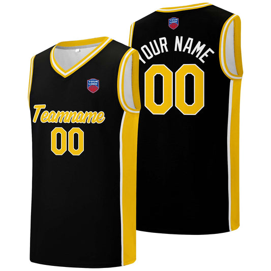 Individuelle Basketball-Jersey-Shorts für Männer und Frauen. Gestickter und gedruckter Name, Nummer und Logo Schwarz