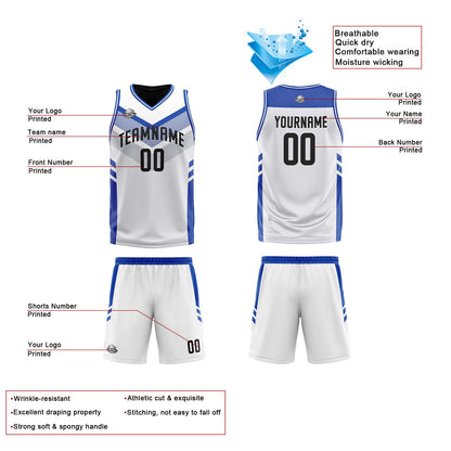 Benutzerdefinierte Weiß Blau Reversible Basketball Jersey Personalisierte Print Name Nummer Logo