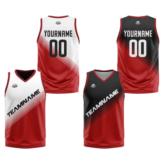 Benutzerdefinierte Reversible Basketball Jersey Personalisierte Print Name Nummer Logo Schwarz&Rot