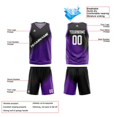 Benutzerdefinierte Reversible Basketball Jersey Personalisierte Print Name Nummer Logo Schwarz&Lila