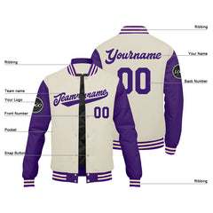 Benutzerdefinierte Verlauf Varsity-Jacke. Letterman-Jacke Lila Creme